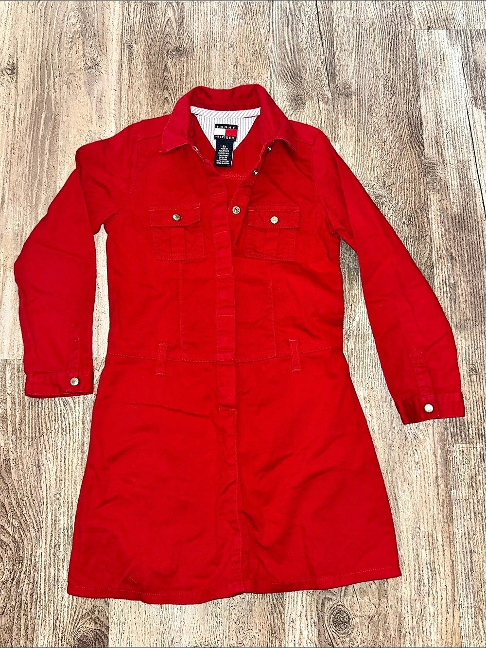 Tommy Hilfiger Cotton Utility Mini Dress in Red Size 6X